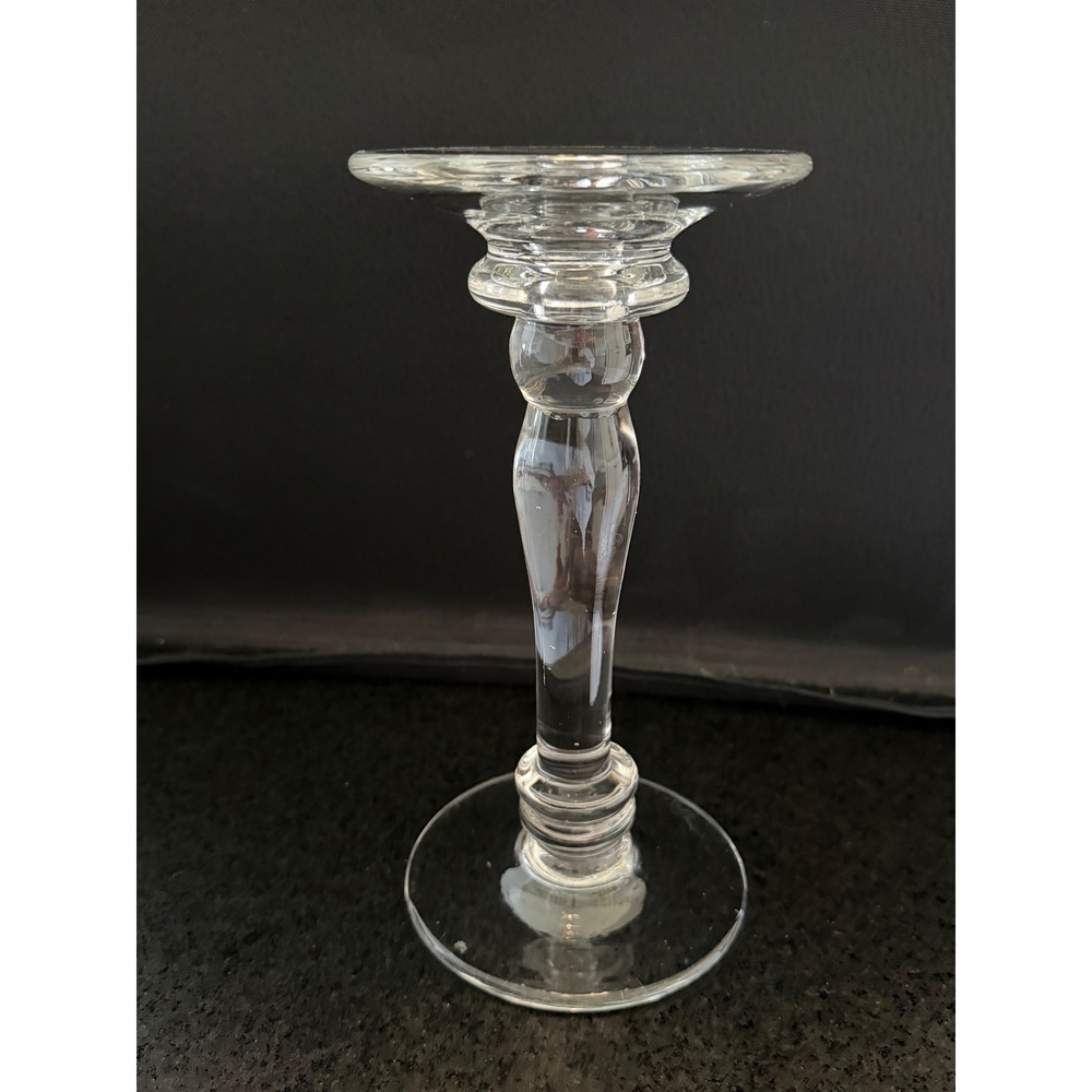 Vintage Hand-Blown Clear Glass Candlestick - Ground Pontil Mark-Dual Purpose 9"